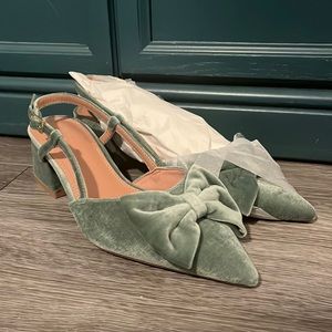 ASOS Green Velvet Low Slingbacks